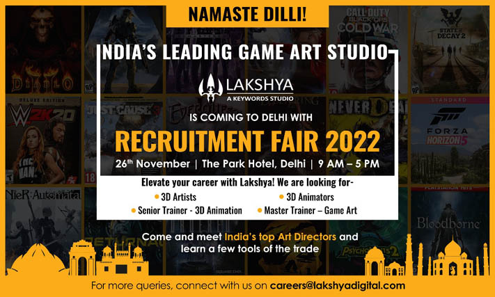 Lakshya Digital – Game Art & Animation Studio is looking at hiring skilled 3D Artists Animators and Trainers from New Delhi